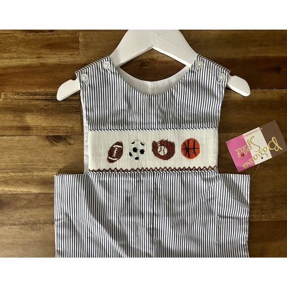 NWT Banana Split Gray Striped Smocked Sports Longall Sleeveless Pants Boys 24M - Picture 3 of 7